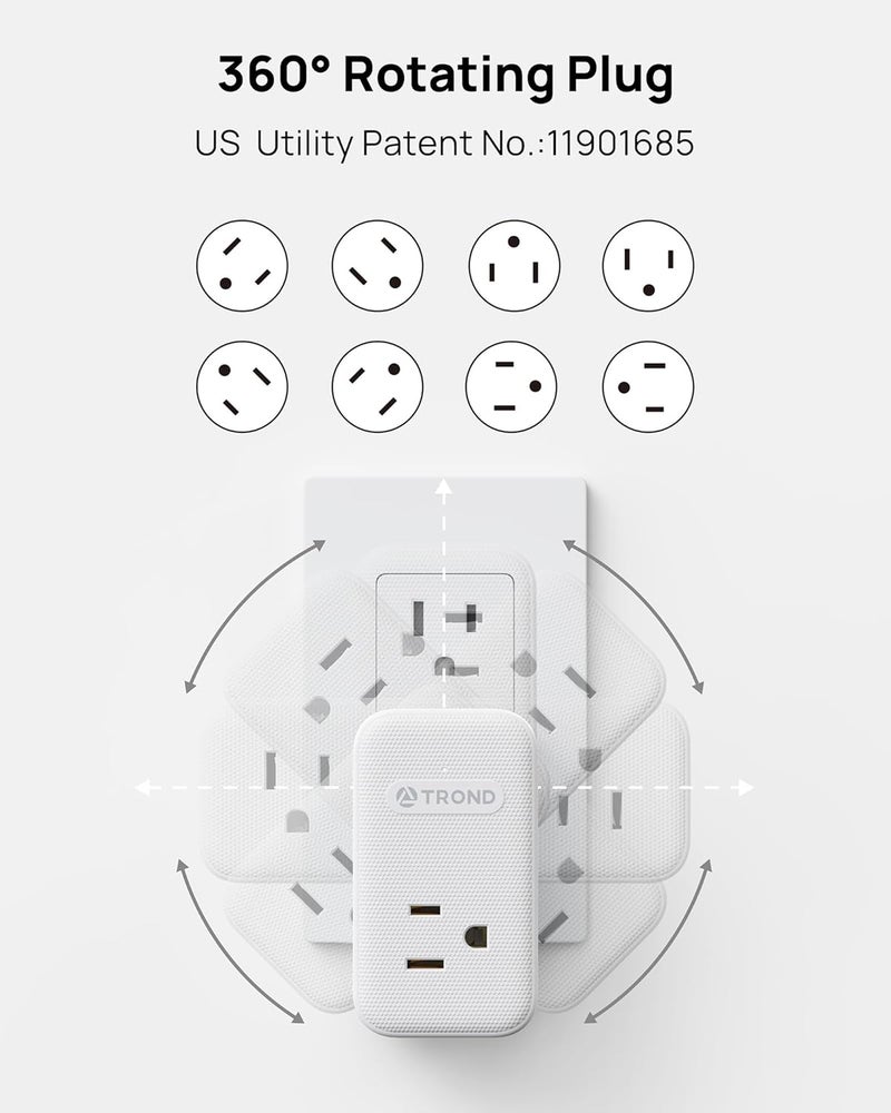 TROND Multi Plug Outlet Extender 2 Pack, 3 Way Outlet Splitter with 360 Rotating Plug, PD 20W USB C Charger Station, Sideways Adapter for Kitchen Bathroom Cruise Ship Travel Essentials - Image 3